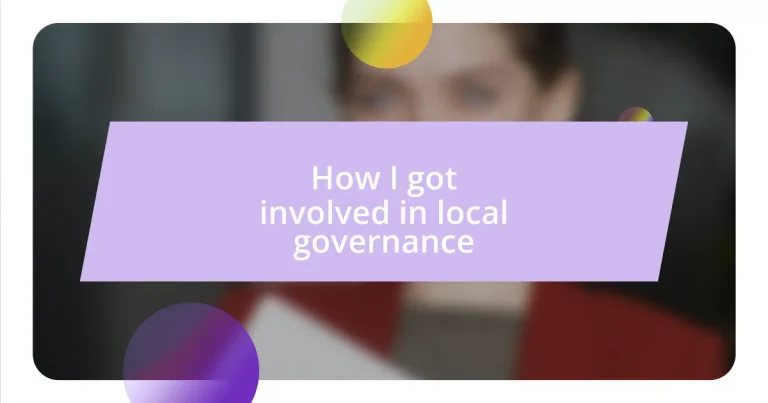 How I got involved in local governance